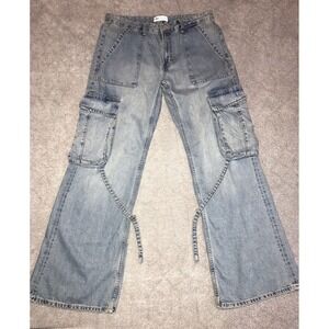 Zara Women's Baggy Wide Leg Cargo Grunge Denim Jeans Size 6